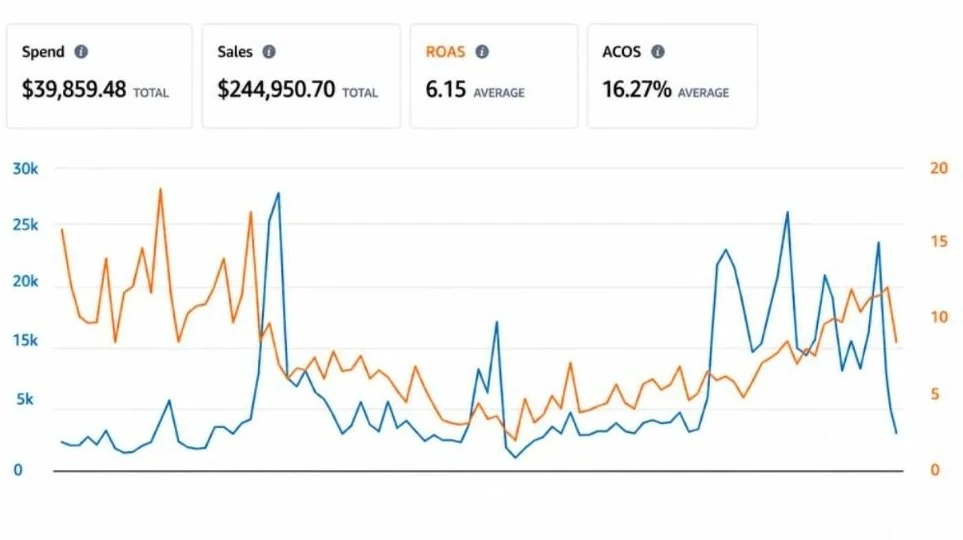 Amazon Ads: $244,951 sales on $39,859 spend, 6.15 ROAS, 16.27% ACOS